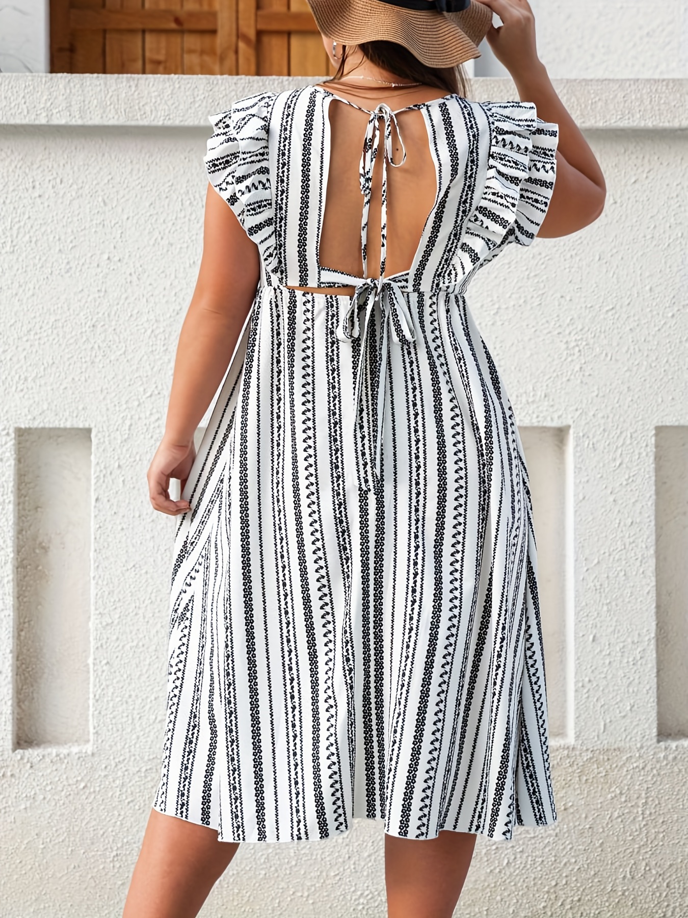 Plus Size Boho Dress Women's Plus Aztec Print Layered Ruffle