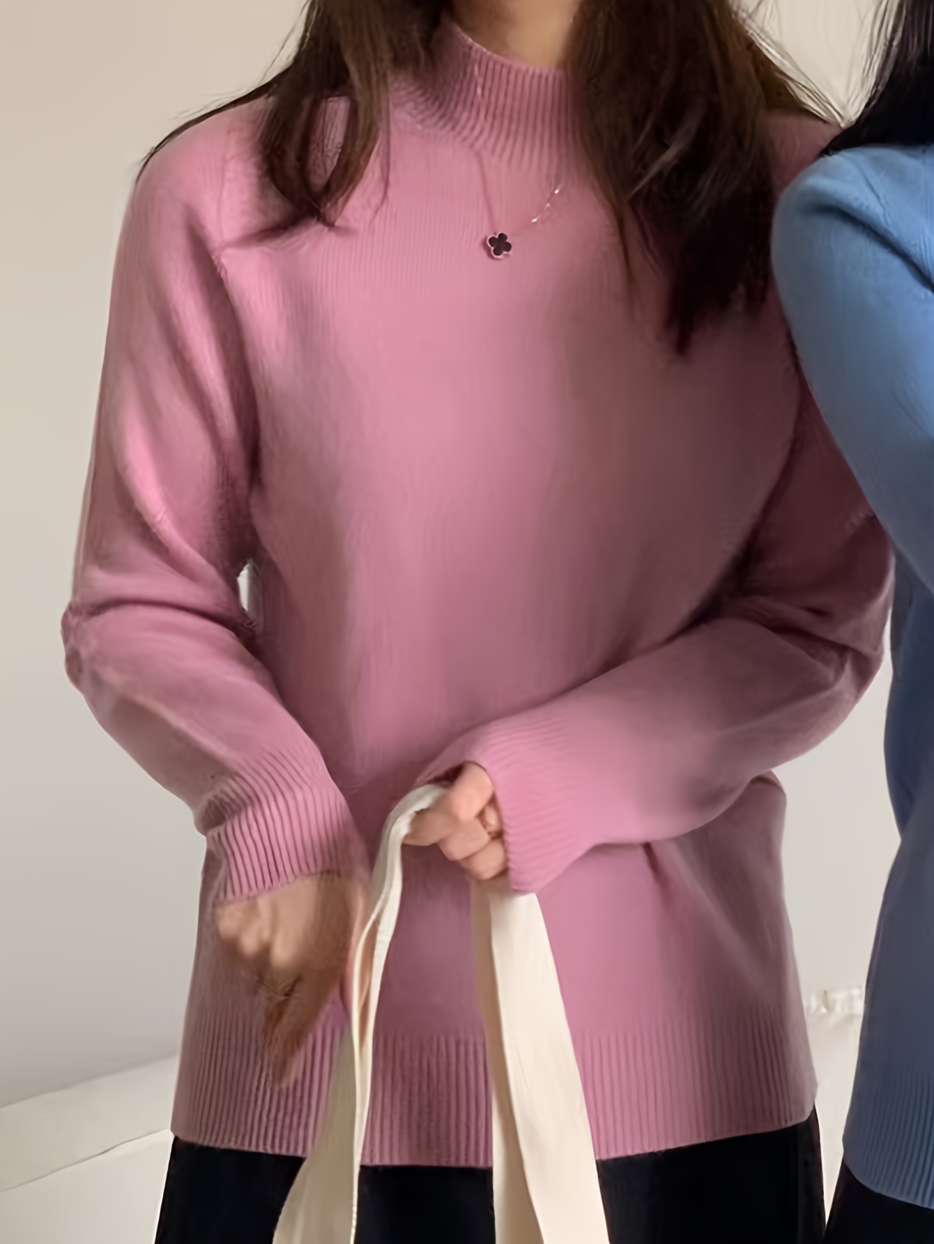 Solid Mock Neck Simple Sweater Versatile Long Sleeve - Temu Canada