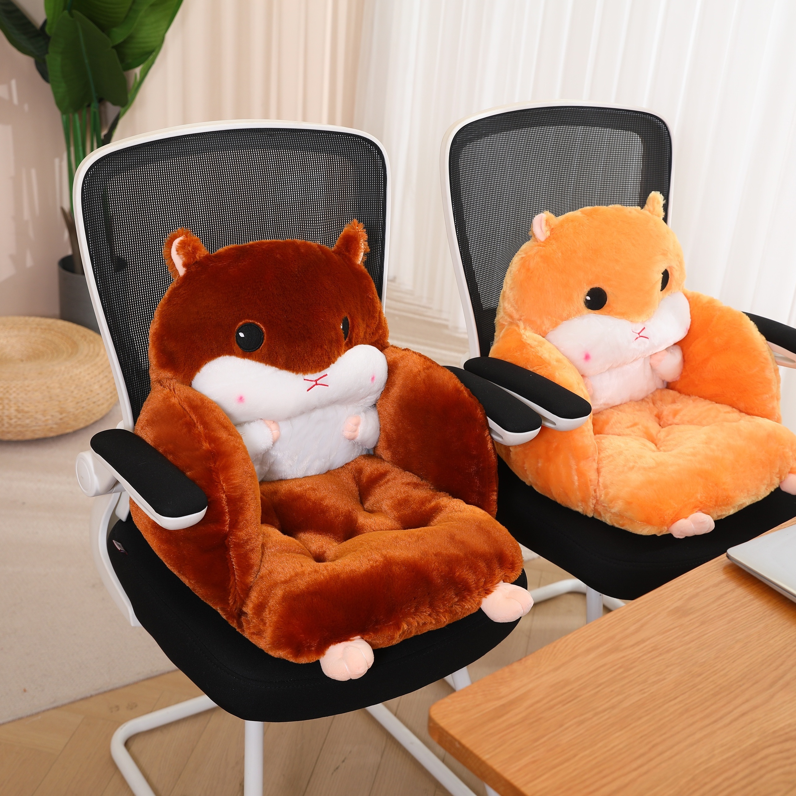 Cute Seat Cushion Hamster Shape Lazy Sofa, Cozy Warm Skin-friendly Plush Office  Chair Pads, Integrated Thickened Reading Backrest Pads, 17.7''15.7