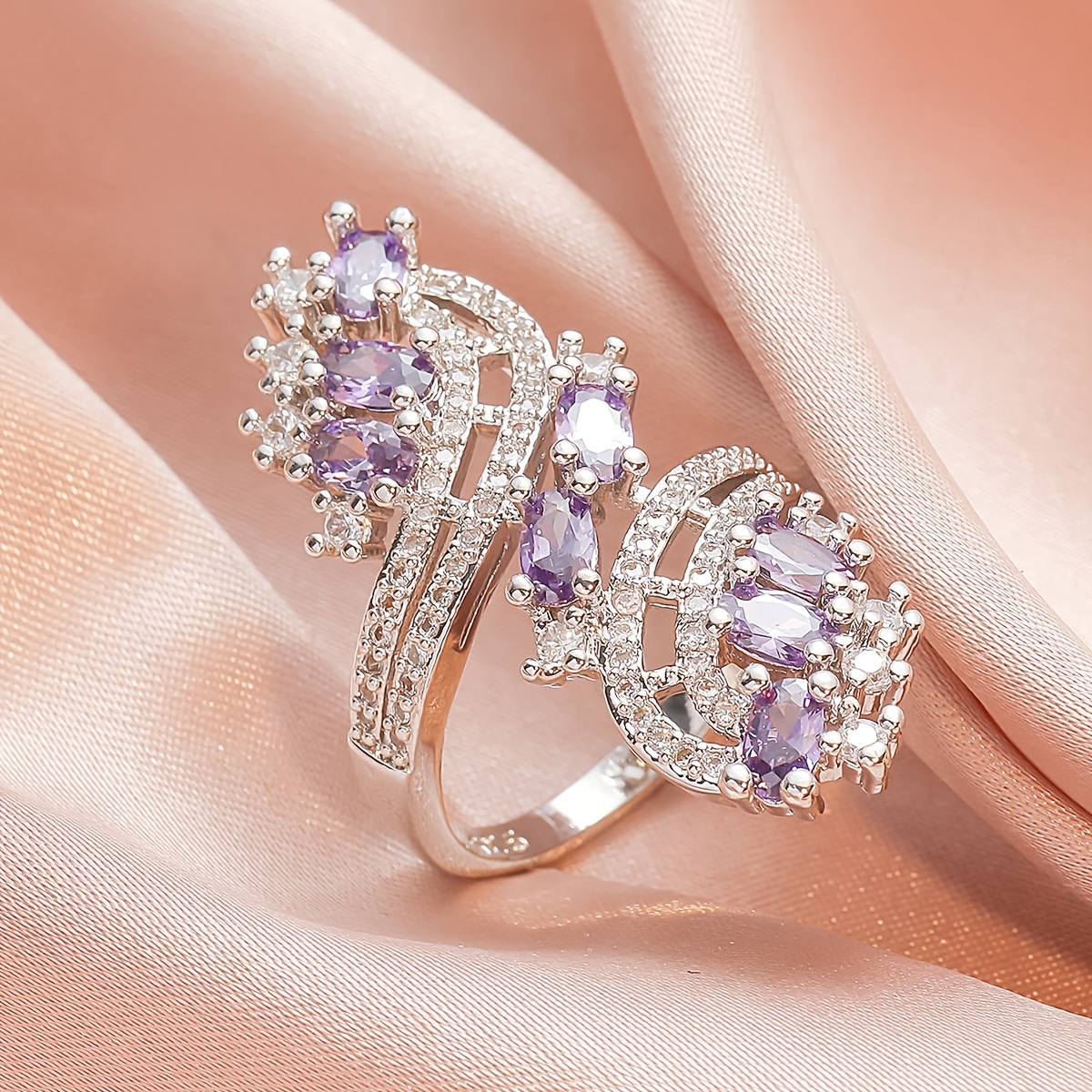 Women's Amethyst Zircon Inlaid Ring, Gift Idea