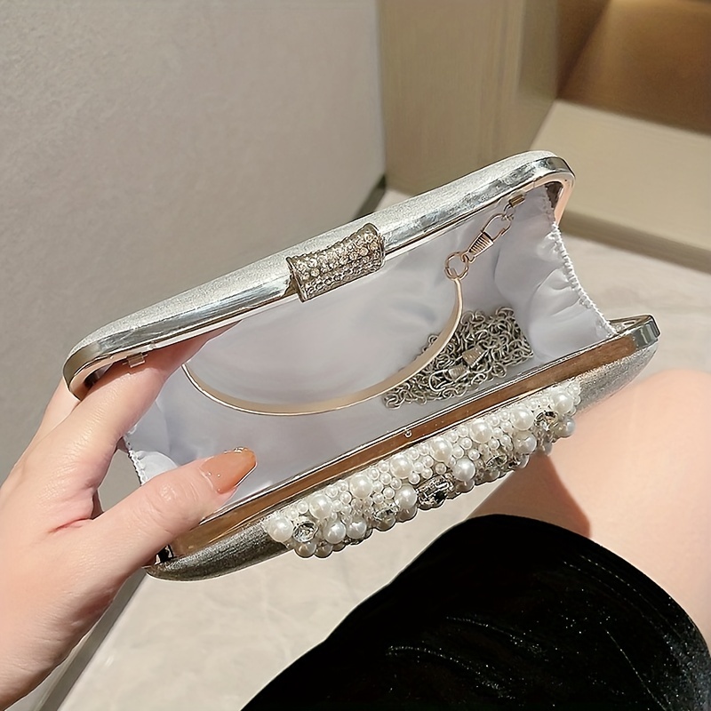 Pearl Decor Glitter Crossbody Clutch Bag Elegent Textured Pu Frame Bag  Classic Celebrity Dinner Evening Bag - Bags & Luggage - Temu Belgium