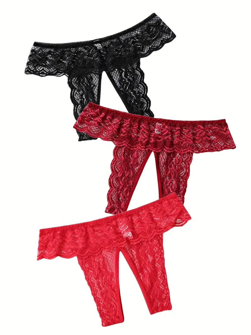 Floral Lace Thongs Scallop Trim Open Crotch Panties Women's - Temu Canada
