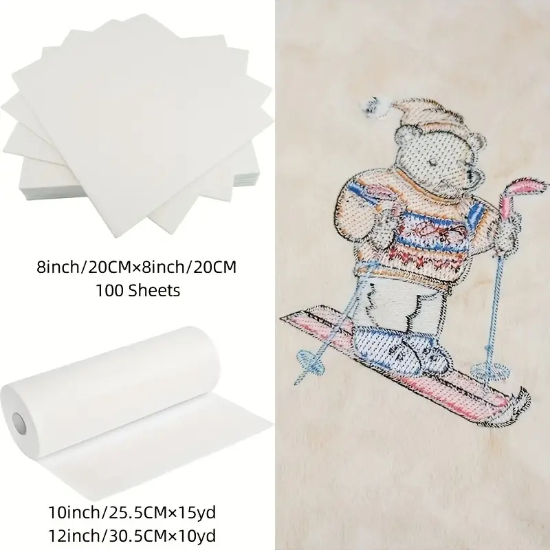 New brothread 2.5oz Cut Away Machine Embroidery Stabilizer Backing 8 inchx8 inch 100 Precut Sheets, Size: 8x8 100 Sheets, White