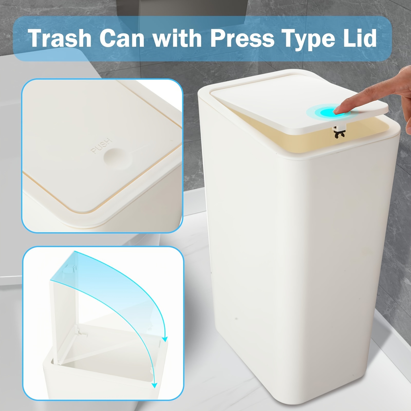 ABuff Cubo de basura pequeño con tapa de 12 litros/3 galones, pequeño  cubo de basura de plástico beige con tapa para oficina, dormitorio, baño :  Industrial y Científico
