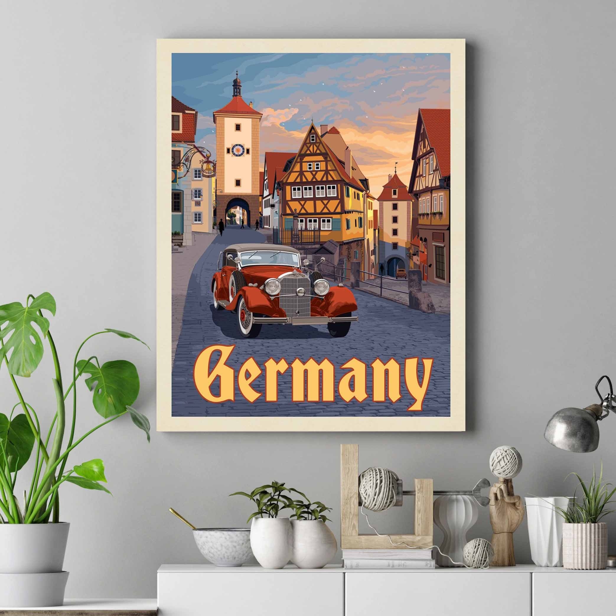 Canvas Painting, Travel Car Oil Painting Art Poster, German Car ...