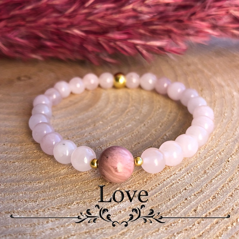 

1pc Rose Quartz Rhodochrosite Stone Beaded Bracelet, Jewelry Gift