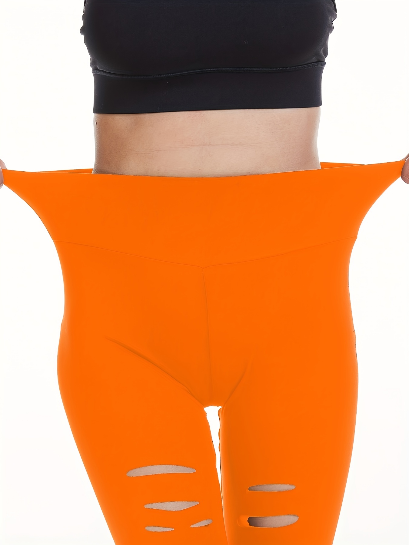 Solid High Waist Ripped Cutout Yoga Leggings Overlap Quick - Temu
