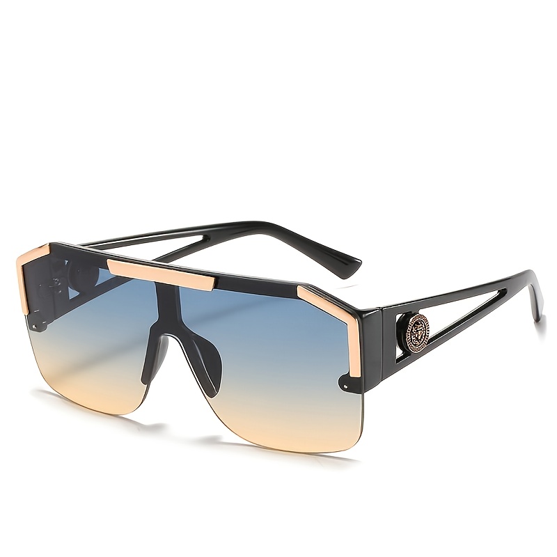 Fashion Luxury Oversized Square Sunglasses Men Women Vintage Metal Big Frame Semi-Rimless One Lens Sun Glasses