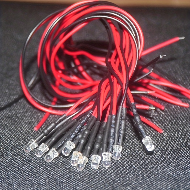 30pcs 12 Volt 5mm Red LED Lights Emitting Diodes Pre Wired 7.9 inch DC 12v  LED Light Clear Lens Small LED Lamps