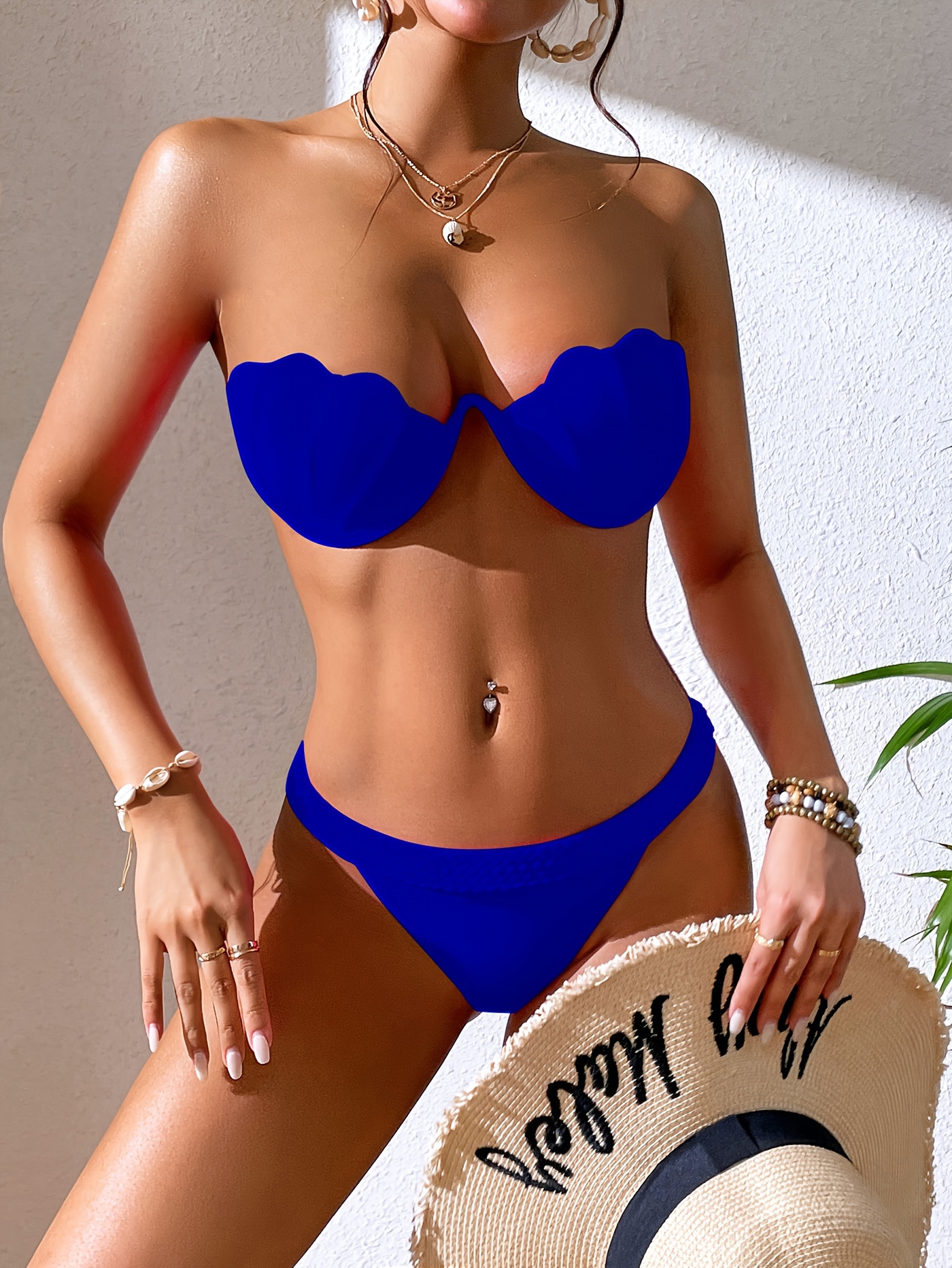 Sexy Women Bikini Swimwear Solid Color Bandeau Push Up