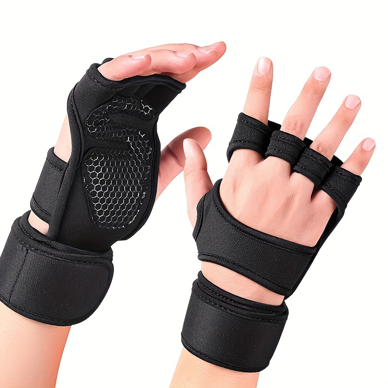 Guantes de entrenamiento para mujer, levantamiento de pesas con soporte de  correa de muñeca, guantes acolchados de medio dedo para gimnasio, ejercicio