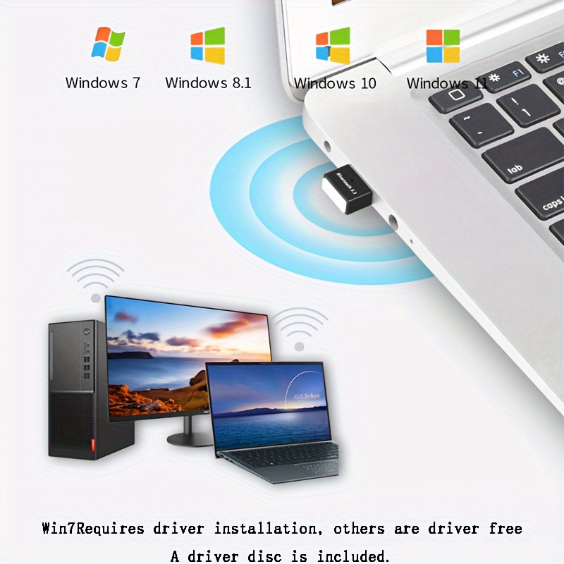 Bluetooth 5.1 USB Adapter - Driver-Free, Plug & Play for Windows PC. For  Headphones, Mouse, Keyboard, Speaker, Printer, Laptop.