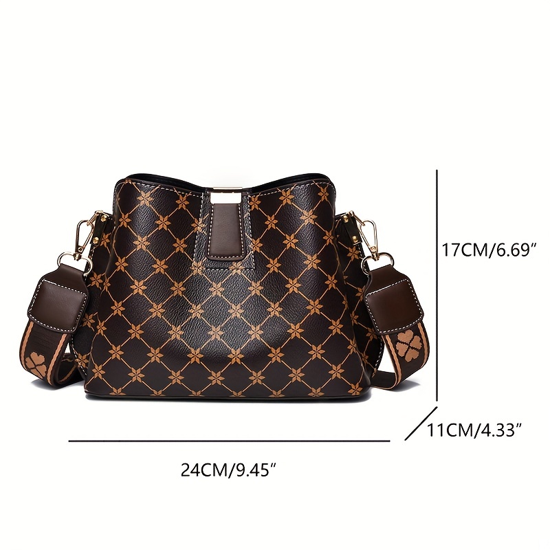 Classic Allover Print Versatile Shoulder Bag, Wide Strap Stylish