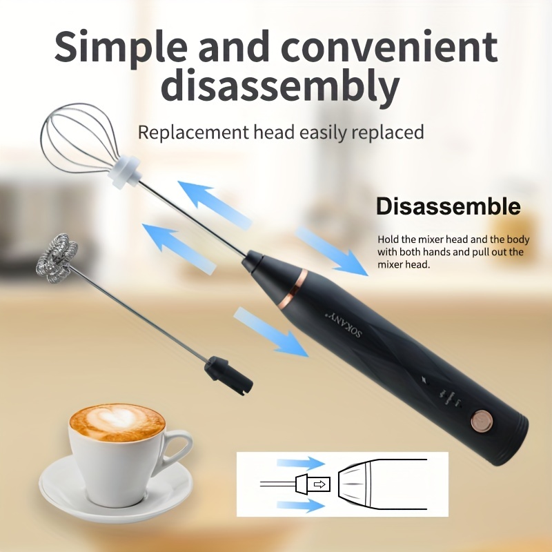 Electric Egg Beater 3 Speeds Mini Coffee Whisk Stainless USB
