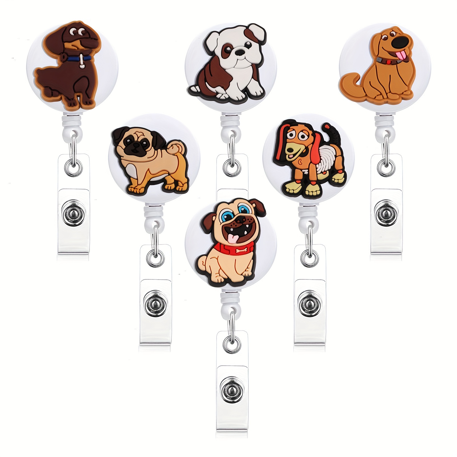 6pcs Retractable Badge Reel With Lovely Dog Cute Badge Clip ID Card Badge  Holders For Office Teacher Doctor Student Worker Nurse