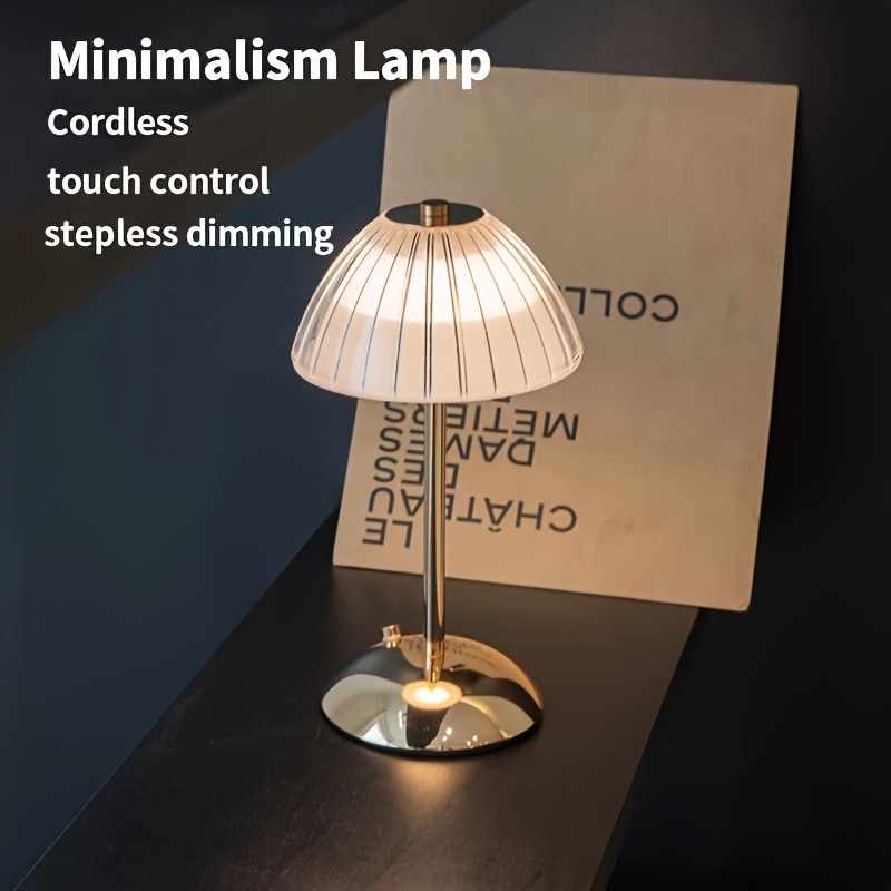 1pc Portable Mushroom LED Table Lamp With Touch Sensor - 3 Color Dimmable  And Adjustable Brightness, Rechargeable Golden Cordless Brass Lamp, Battery