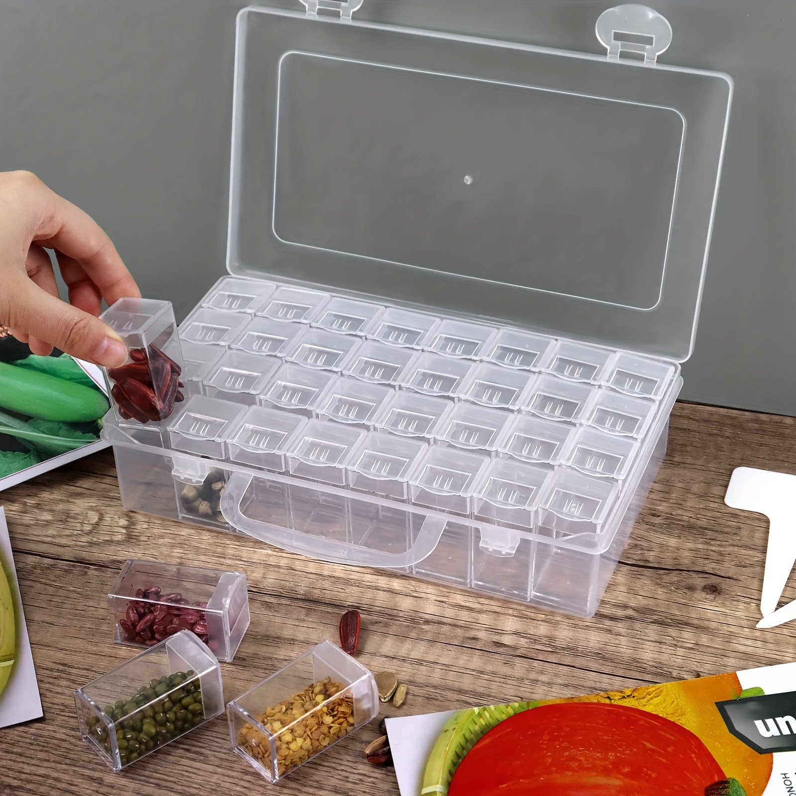 Seed storage box with magnetic flap for your portion bags sprouting seeds