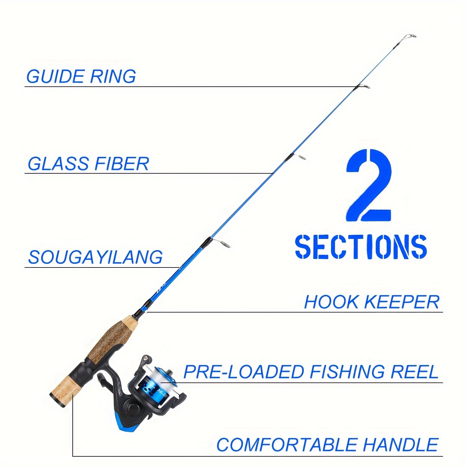 Sougayilang 26in Winter Ice Fishing Rod and Mini Trolling Reel Combos -  with Fishing Line Lures