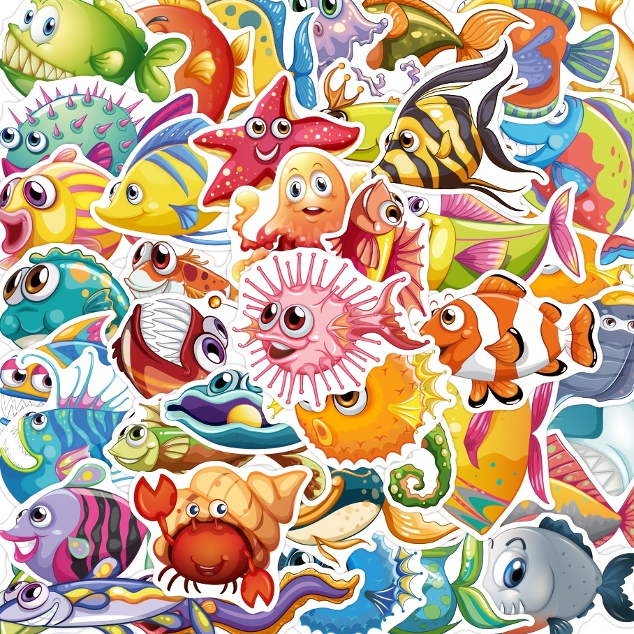 'cute Ocean Fish Marine Life' Theme Waterproof Stickers - Temu