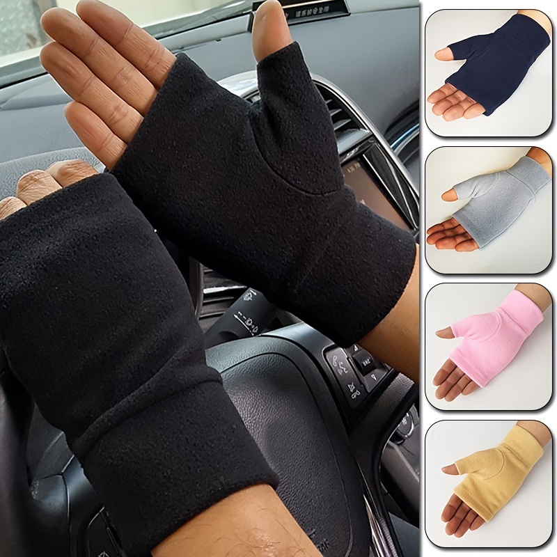 Guantes sin dedos de forro polar para hombre y mujer, guantes de medio dedo  cálidos para invierno