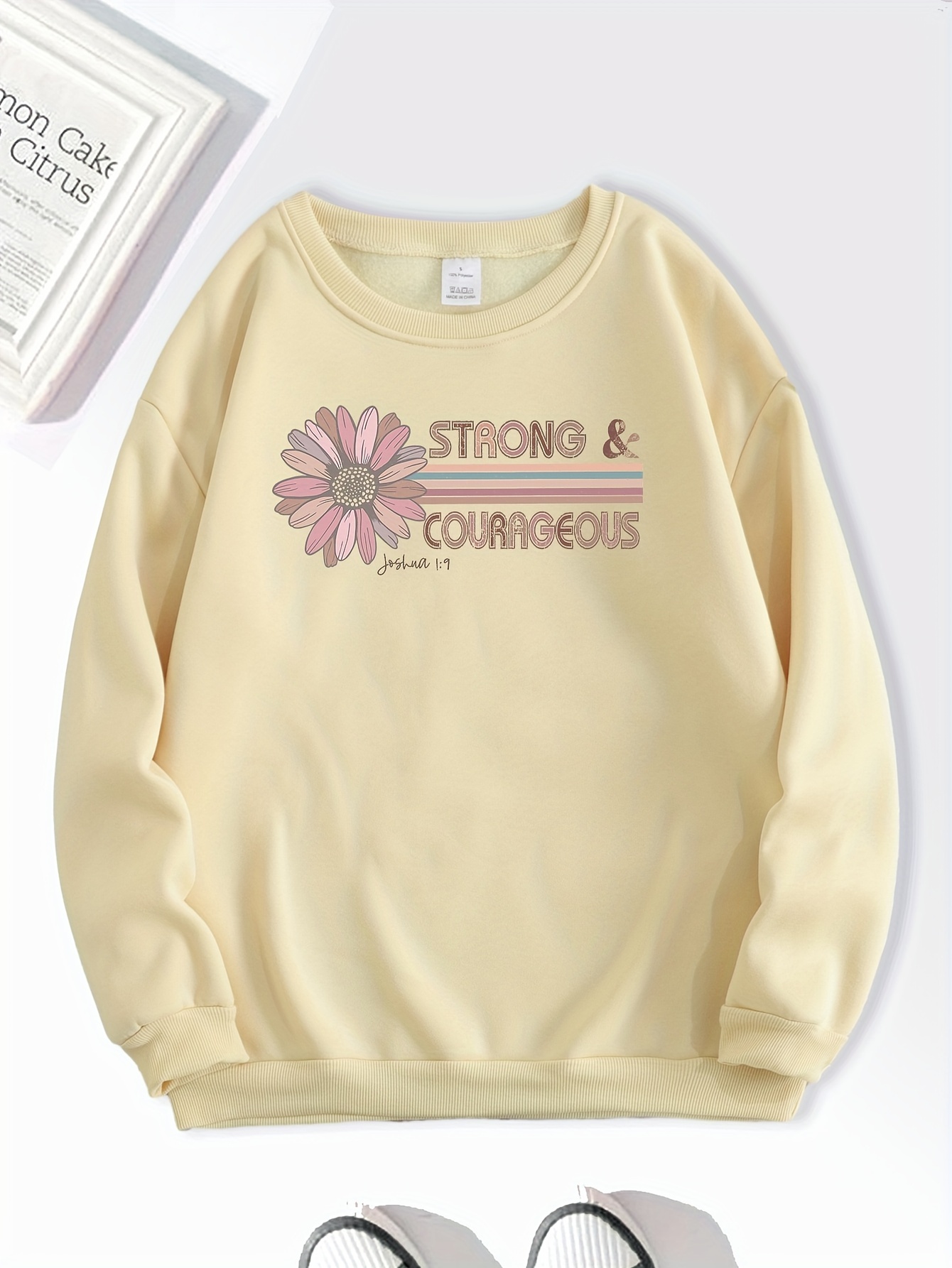 Flower Slogan Print Sweatshirt Vintage Long Sleeve Crew Neck Temu