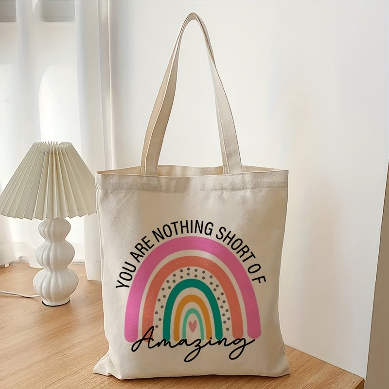Casual Canvas Tote Bag Portable Foldable Opening Shoulder - Temu