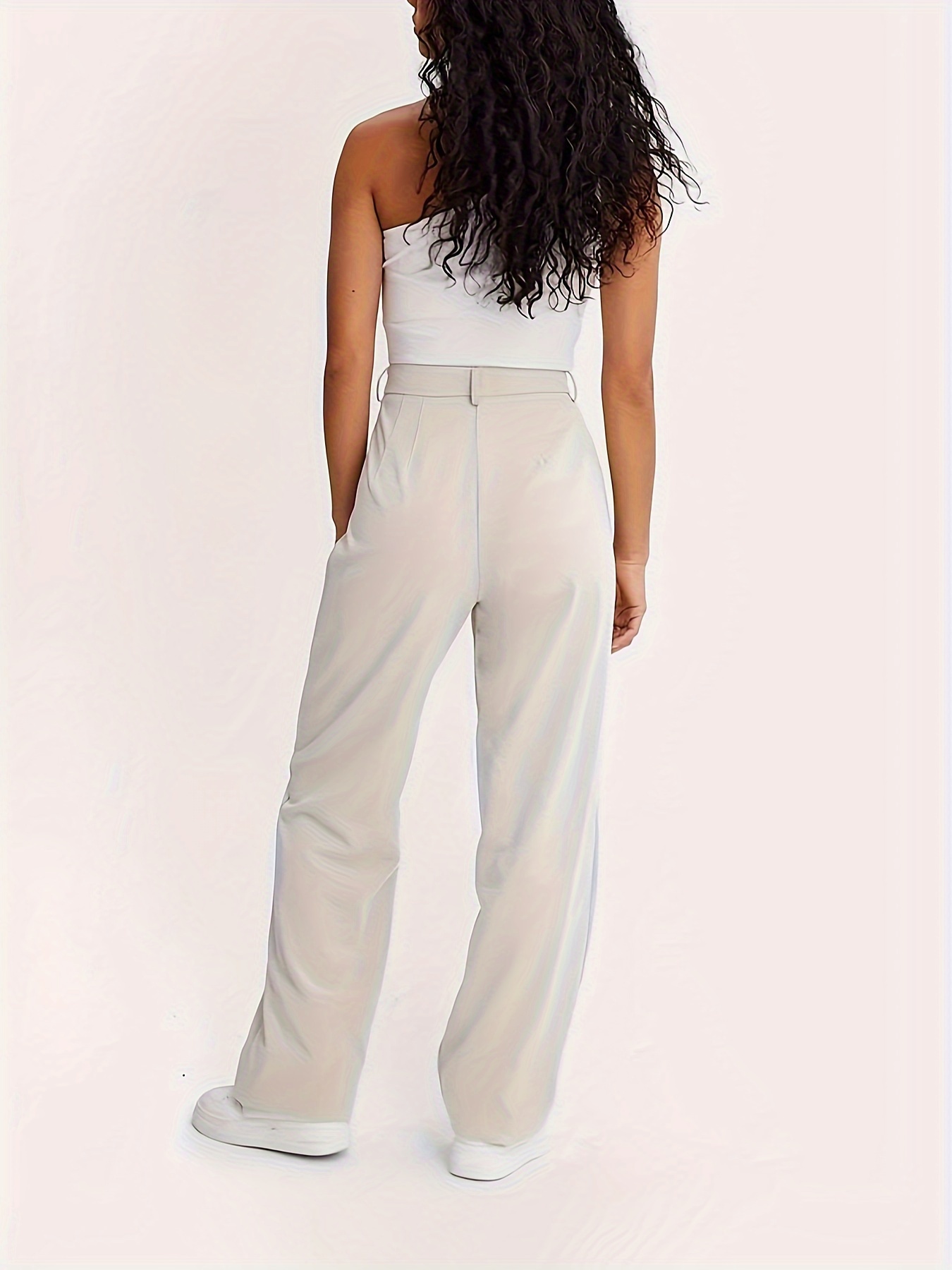 pantalones cintura mujer color beige pantalones largos Temu