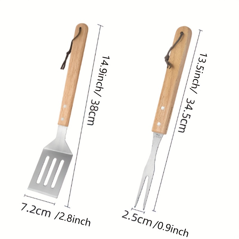 Bbq Grill Tool Set: Wooden Handle Barbecue Kit With - Temu