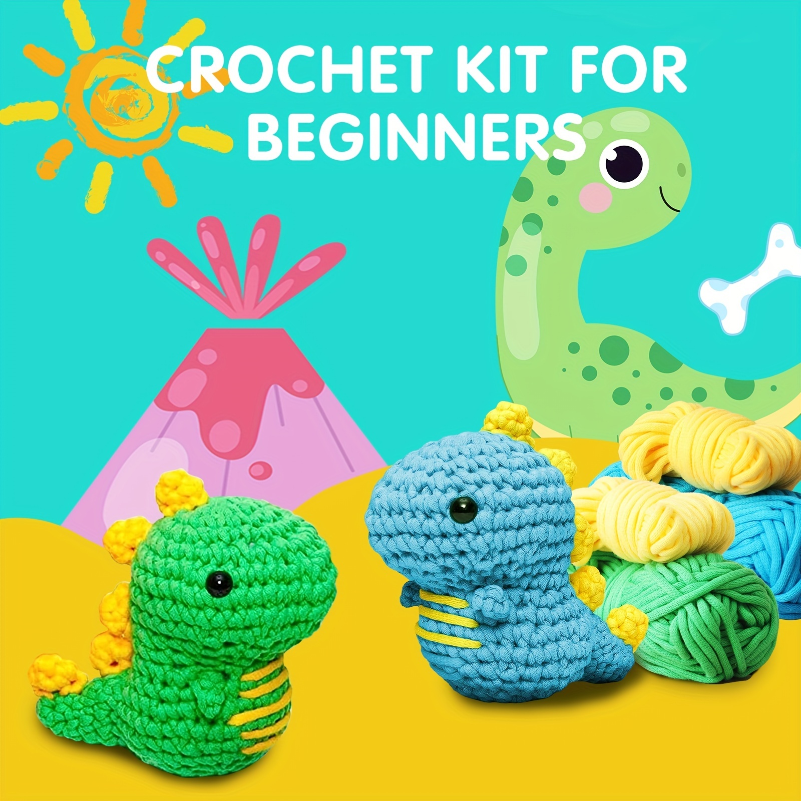 Green Dinosaur Crochet Kit For Beginners, Beginner Crochet Starter Kit With  Step-by-step Video Tutorials, Learn To Crochet Kits For Adults Diy Knitting  Supplies - Crochet Dinosaur Pattern Manual And Beginner's Basic Crochet