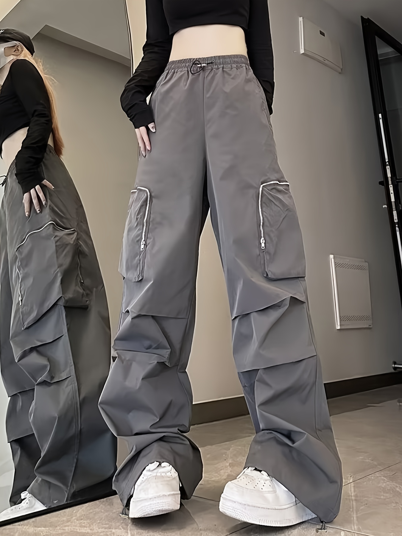 Women's Fashion Y2k Loose Zipper Pocket Cargo Pants Casual - Temu