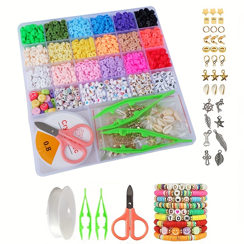 5100pcs Clay Beads Bracelet Making Kit, Preppy Spacer Flat Beads For  Jewelry Making, Polymer Beads With Charms And Elastic Strings For Birthday  Gifts