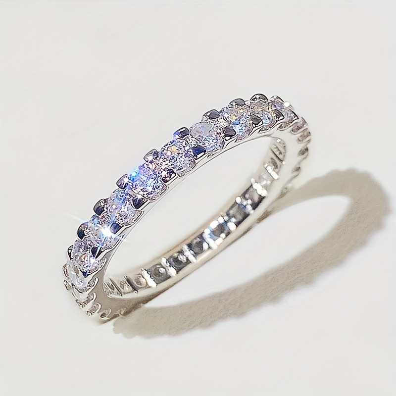 Classic Shining Ring, Silver Plated Zircon Band