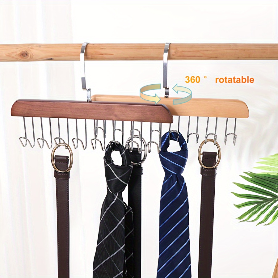 1 cintre à cravates en bois à 12 crochets en métal, ceintre à ceinture