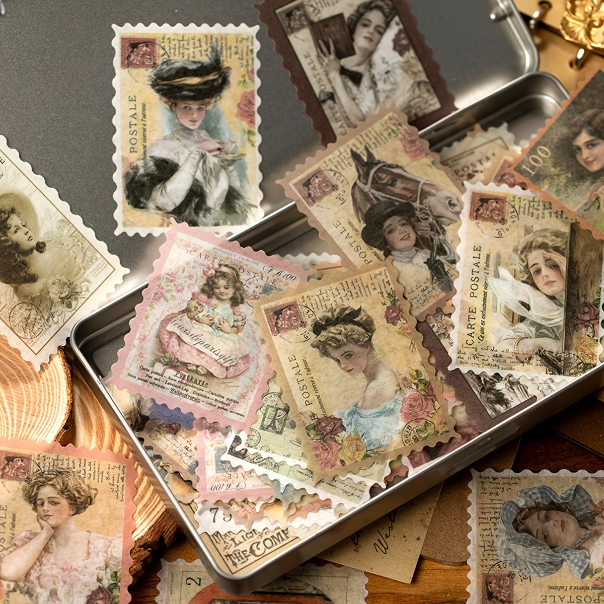 Junk Journal, Postcard Stamp, Label Sticker, Vintage, Ephemera