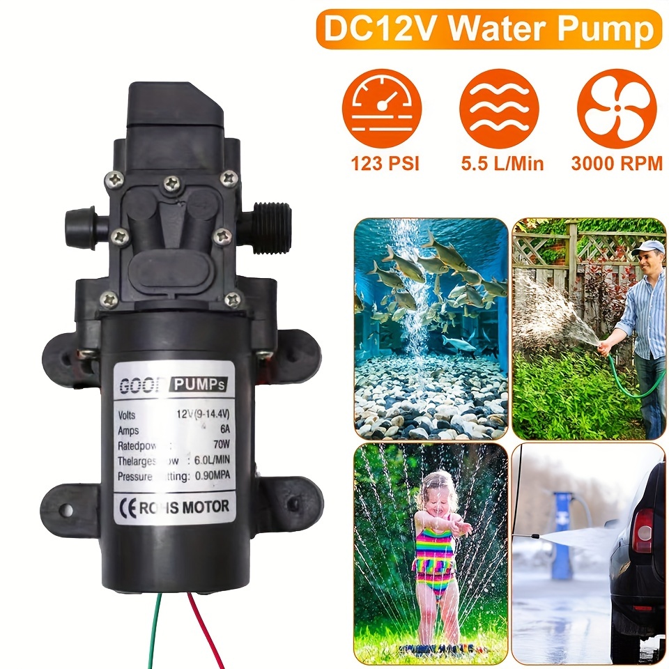 Pompe à eau électrique haute pression, 12V DC, 130PSI, 6L/min