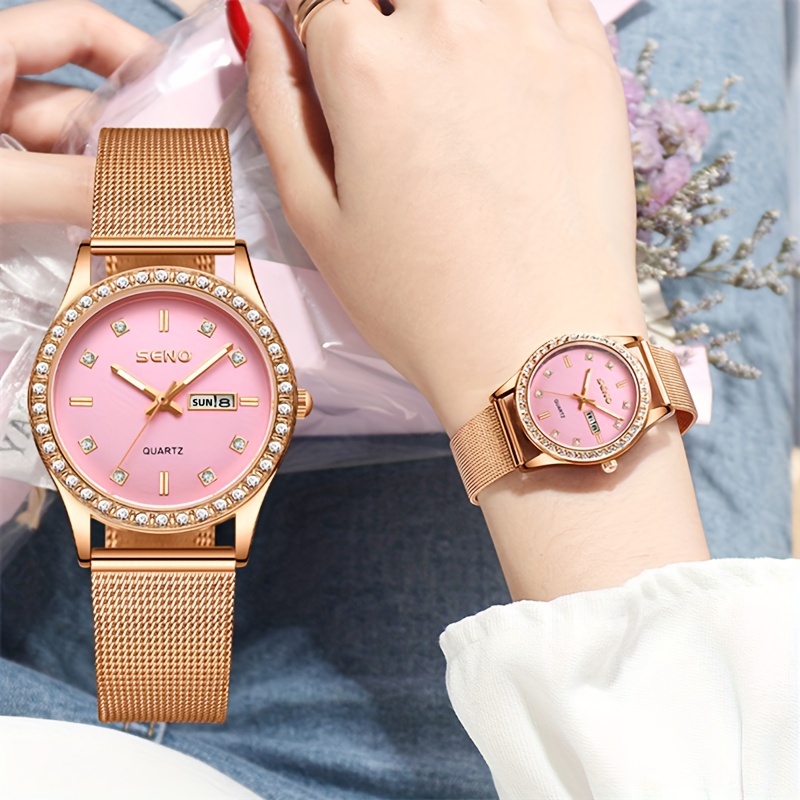 Rhinestone Women Watches Golden Watch Ladies Wrist - Temu