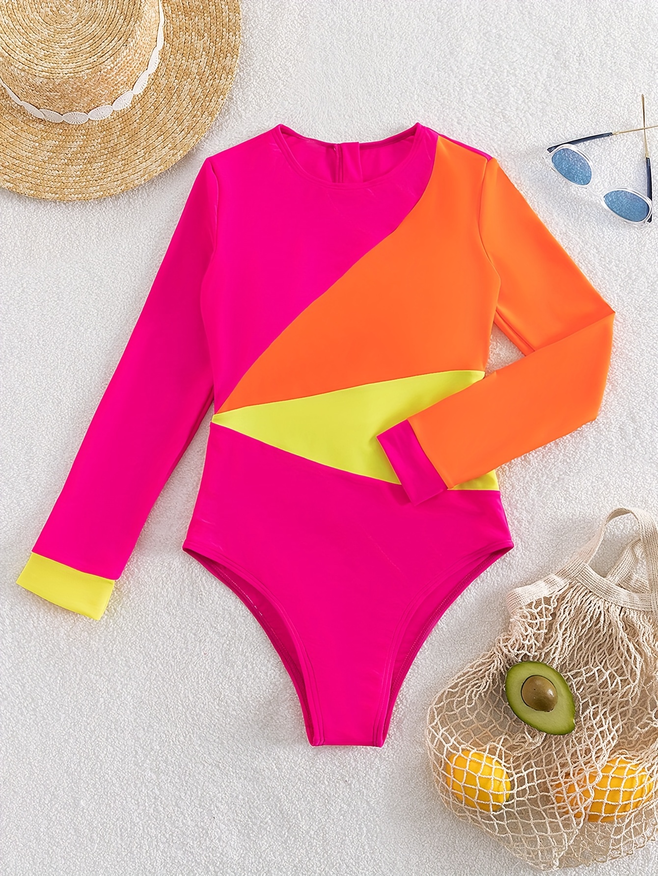 Color Block Zipper * Swimsuit, Shorts Sleeve Stretchy Boy Shorts Rush Guard  For Water Sports, Women's Swimwear & Clothing
