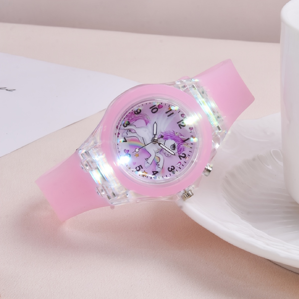 5pcs Filles Mignon Licorne Lumineux Quartz Montre Bracelet Temu