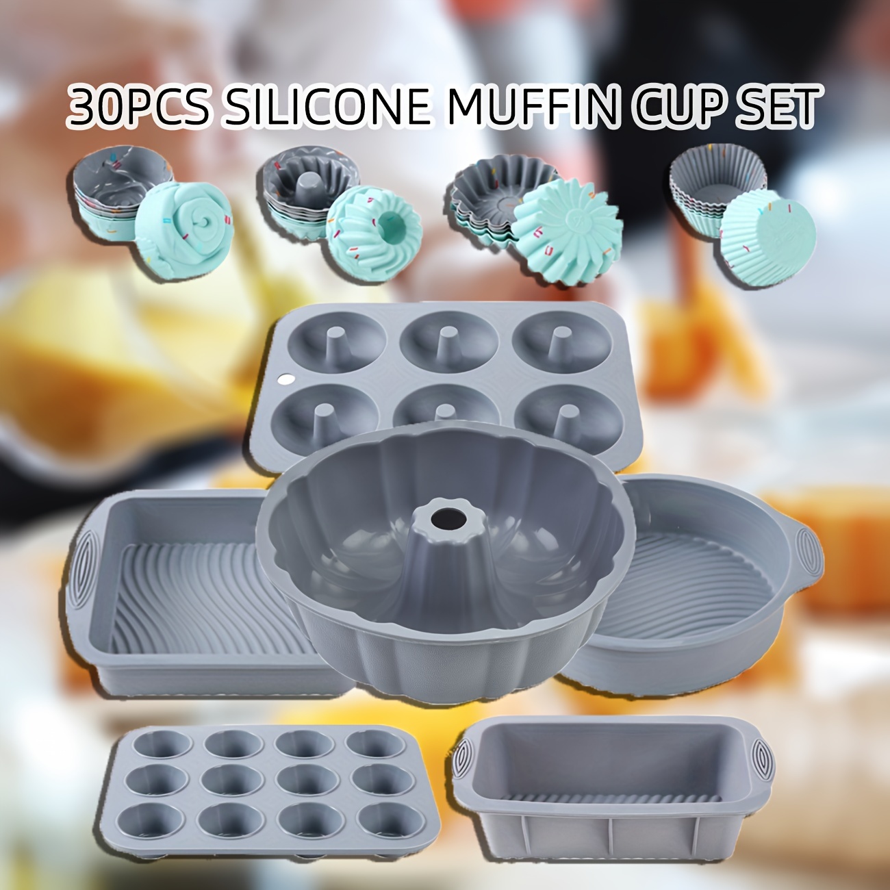  30pcs Nonstick Silicone Bakeware Set With Baking Pan, Silicone  Cake Molds, Baking Sheet, Donut Pan, Silicone Muffin Pan,Cake Pan, And 24  Pack Silicone Cupcake Mold Baking Cups: Home & Kitchen