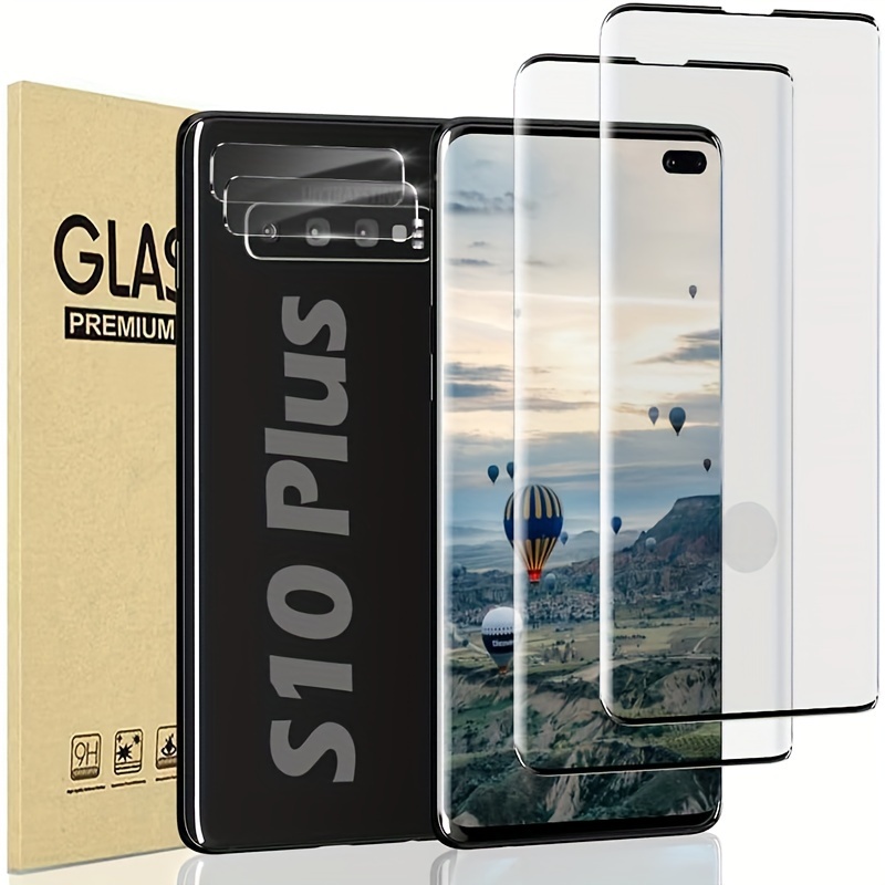 

[2+2 Packs] For Galaxy S10 Plus Screen Protector: 2 Packs Tempered Glass Screen Protector + 2 Packs Tempered Glass Camera Lens Protector, 3d Curved, Hd Clear, Easy Install For Samsung Galaxy S10 Plus