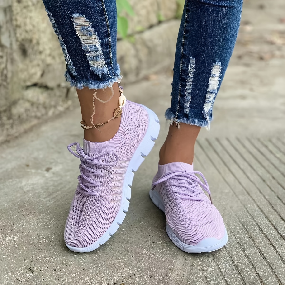 Women's Knitted Sports Shoes, Breathable & Comfortable Low Top Running  Shoes, Casual Tennis Gym Shoes