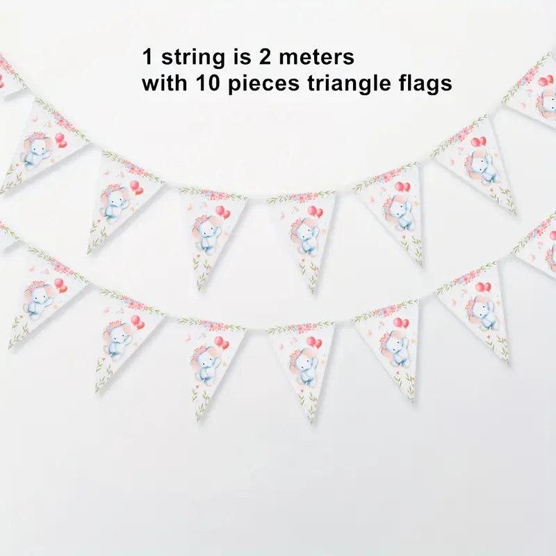 Elephant Birthday Party Triangle Flags 2 Meters With Flags, Party