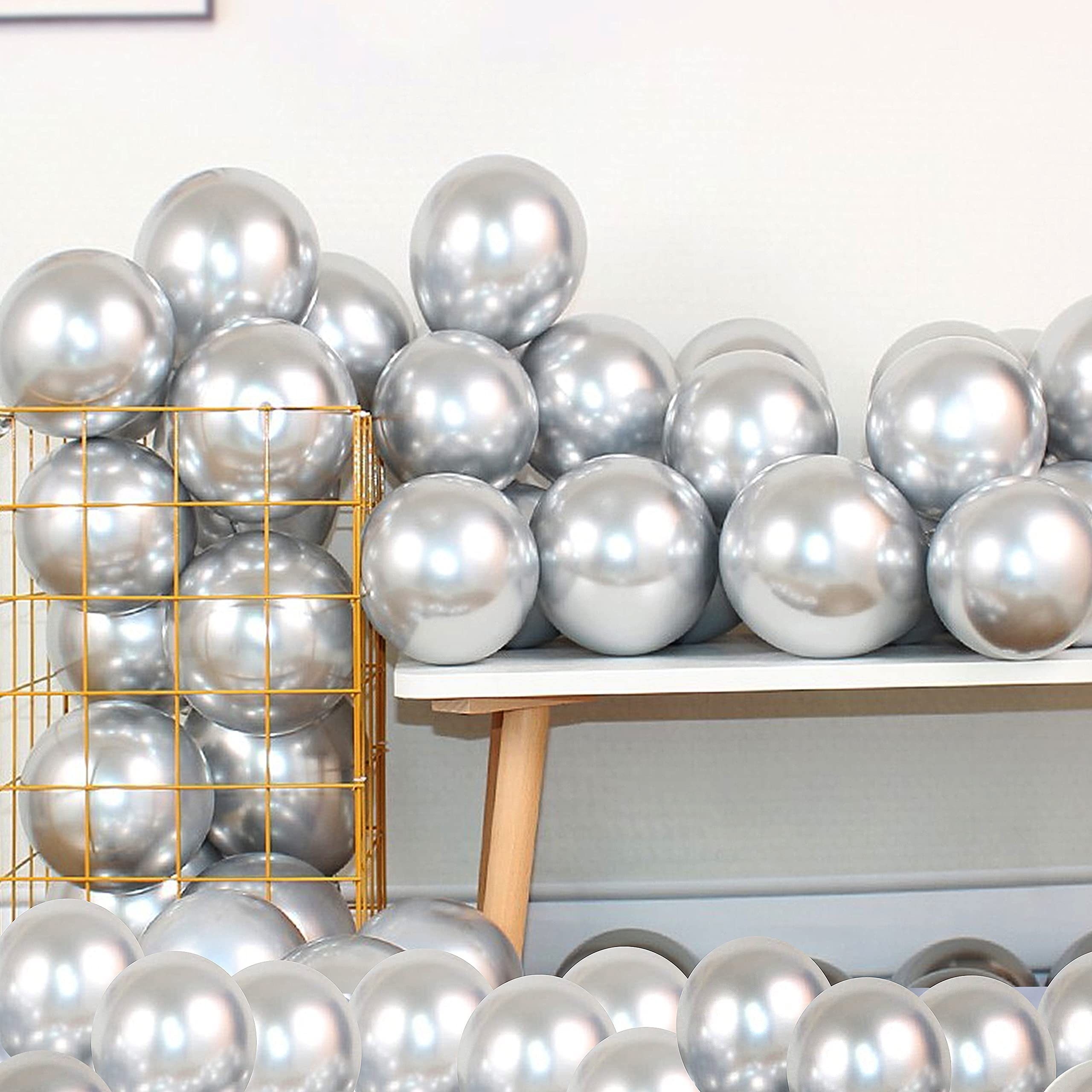 RUBFAC Globos plateados, 120 globos plateados metálicos de 5 pulgadas,  globos de látex plateados gruesos para cumpleaños, boda, baby shower