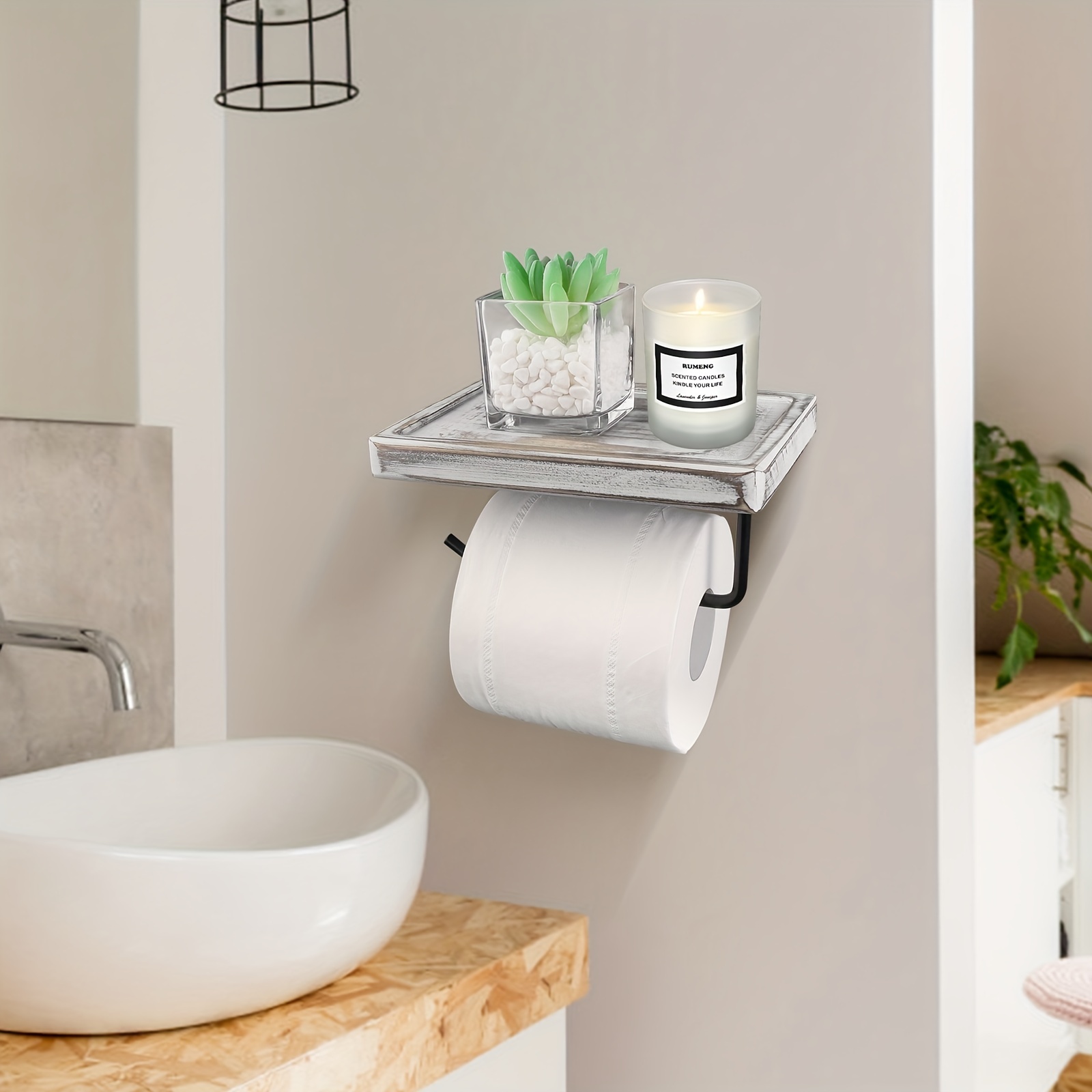 Metal Toilet Paper Holder With Shelf, Bathroom Roll Hanger, Wall