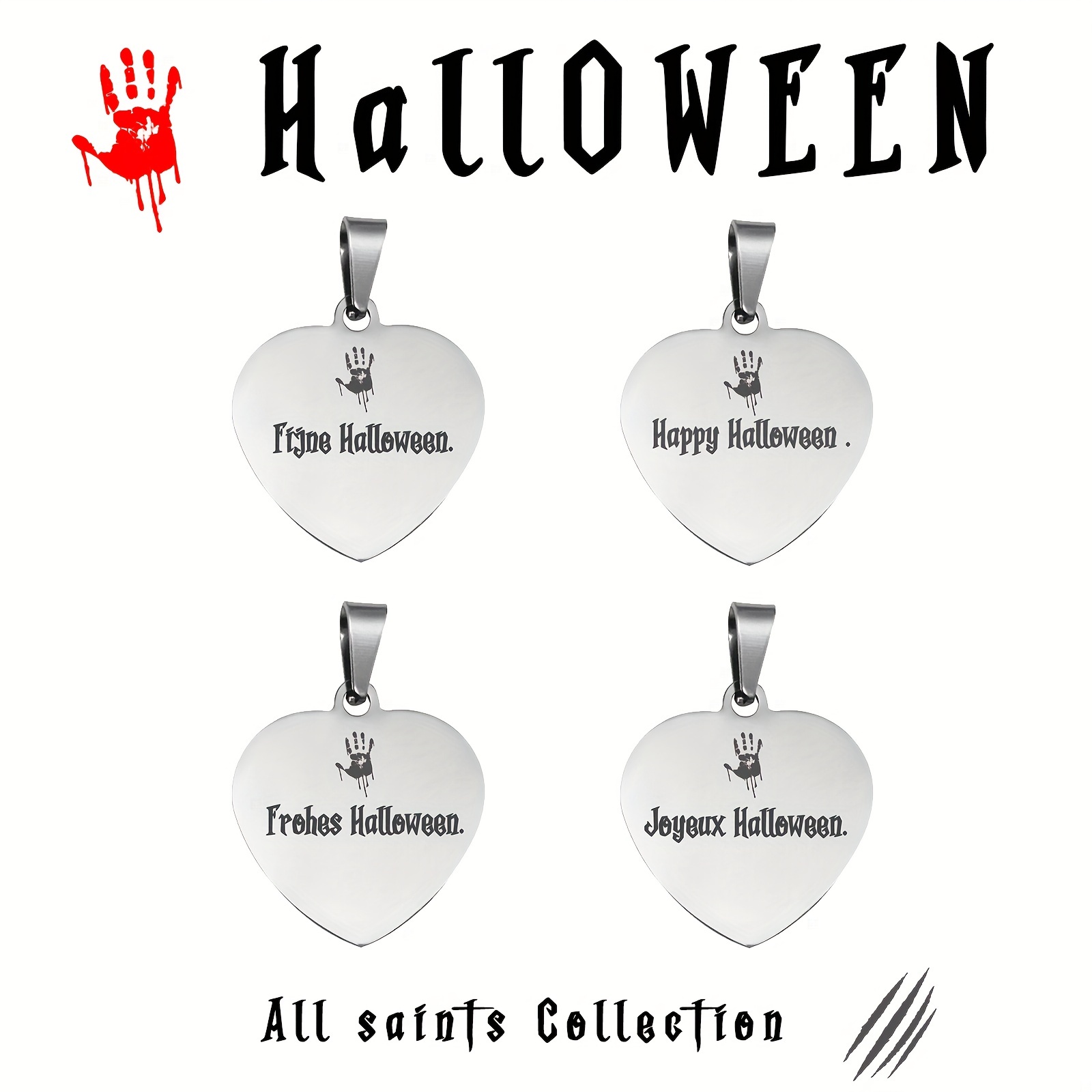 1pc Halloween Pet Tag In Silver, Multilingual (trick Or Treat) Pet Tag ( french)