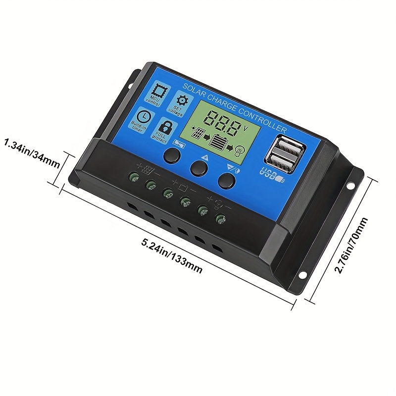 Controlador De Carga Solar 12V/24V 100A PWM Pantalla LCD Regulador Panel  Con USB