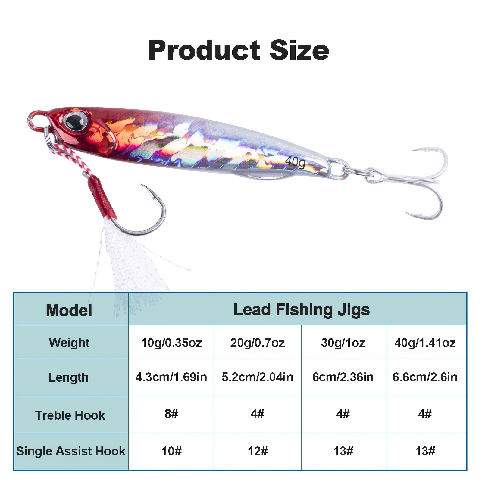 Goture Fishing Jigs,20g 30g 40G Vertical Jig Saltwater Freshwater, Jig Fishing Lures with Assist Hook and Treble Hook,5PCS Fishing Jigging Spoon