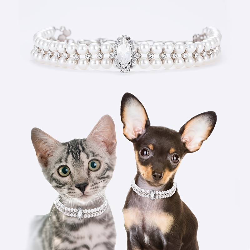 Adjustable Pearl Dog Collars with Extension Chain for Small Cats