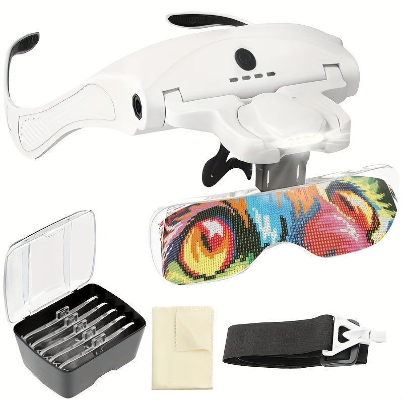 

Diamond Painting Embroidery 1.0x 1.5x 2.0x 2.5x 3.5x Adjustable 5 Lens Loupe Led Light Headband Magnifier Glass With Lamp
