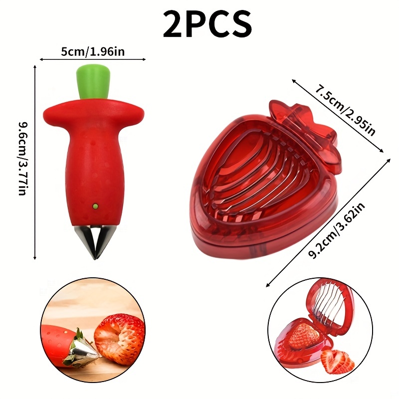 Kitchen Fruit Gadget Tools 2pc/ set Strawberry Slicer Cutter Strawberry  Corer Strawberry Huller Leaf Stem Remover